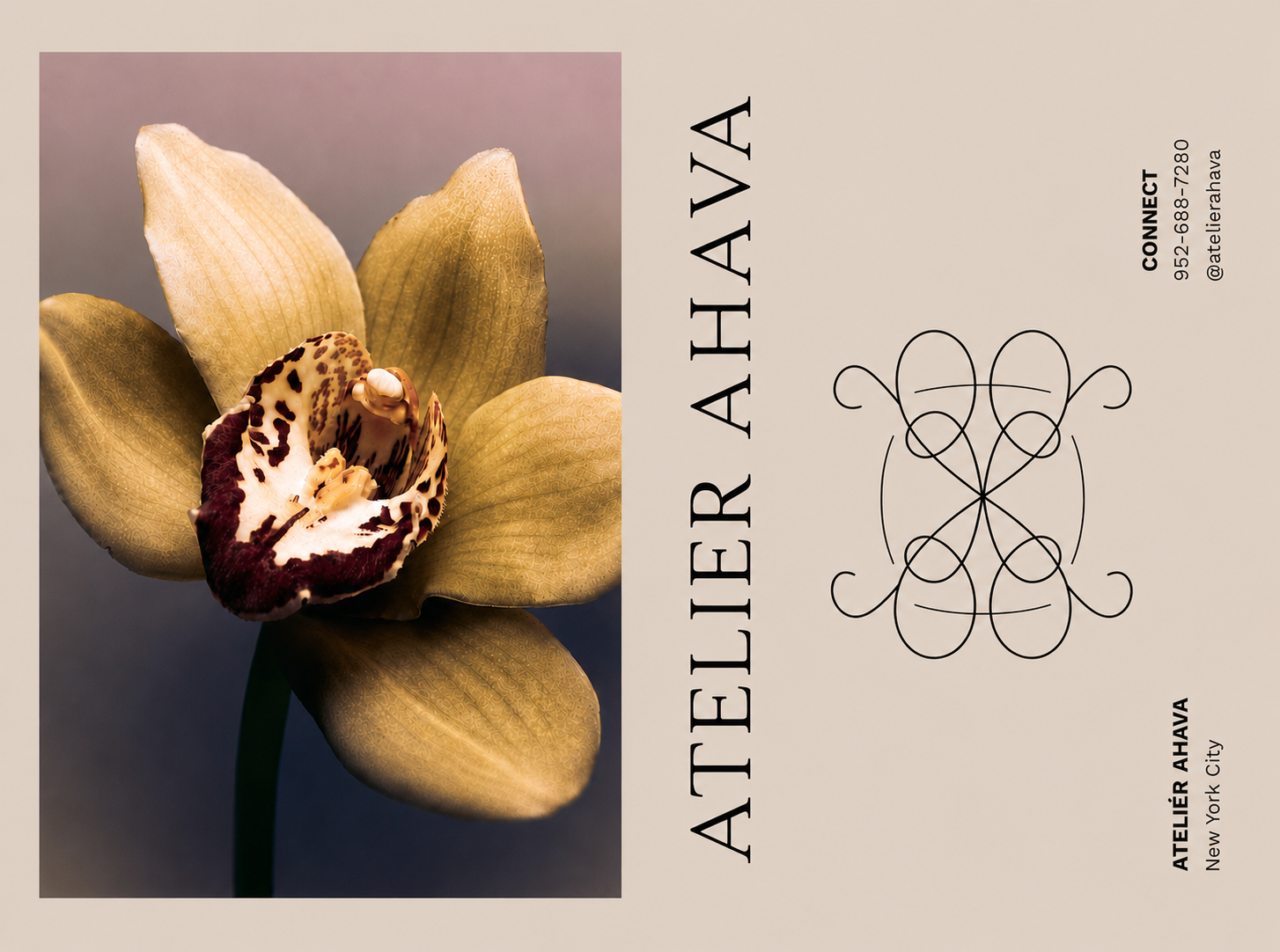 Atelier Ahava placard pairing the orchid with the monogram