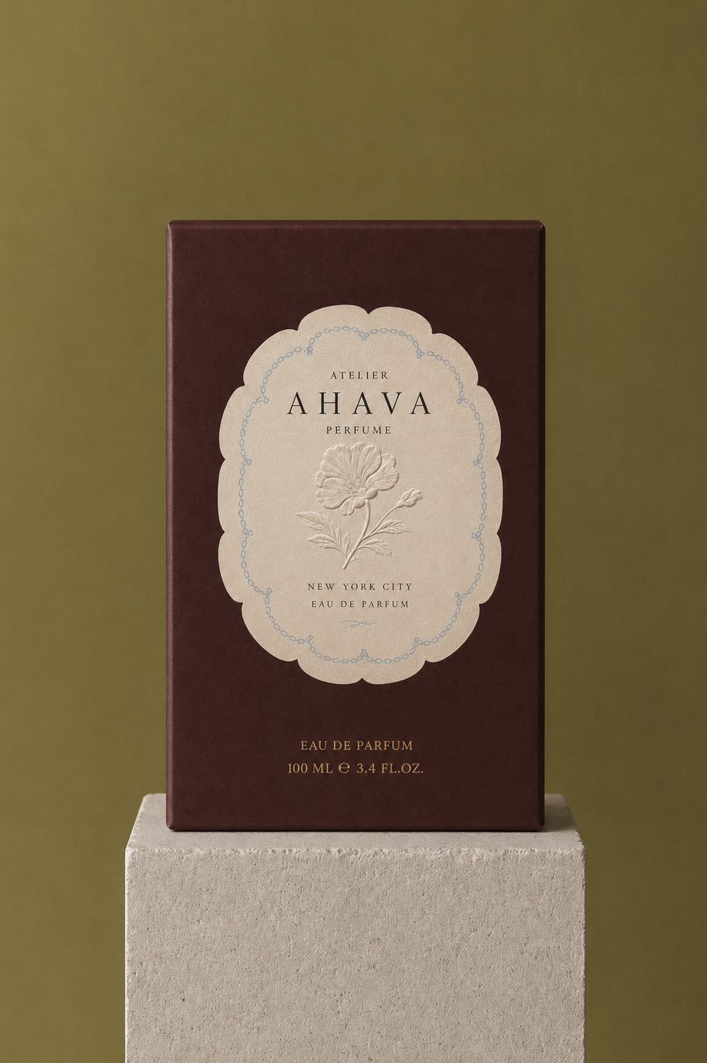 Atelier Ahava Perfume packaging box, alternate styling