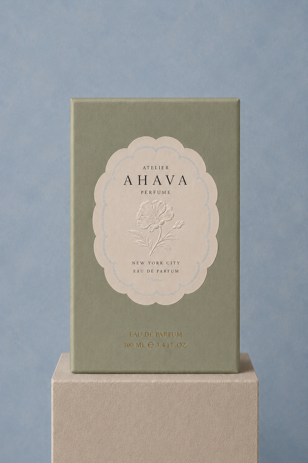 Atelier Ahava Perfume packaging box, sage