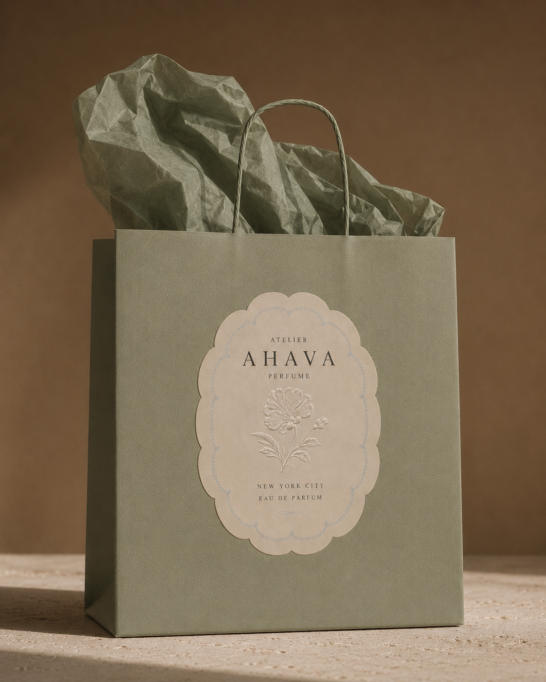 Atelier Ahava Perfume gift bag, sage