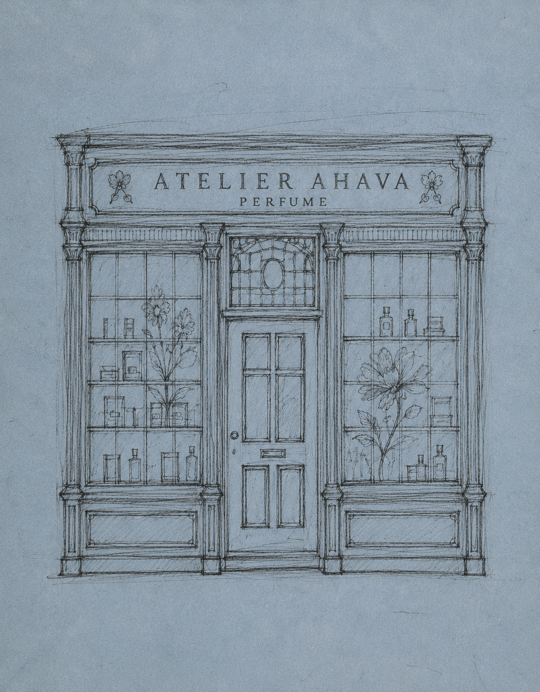 Atelier Ahava Perfume storefront concept sketch