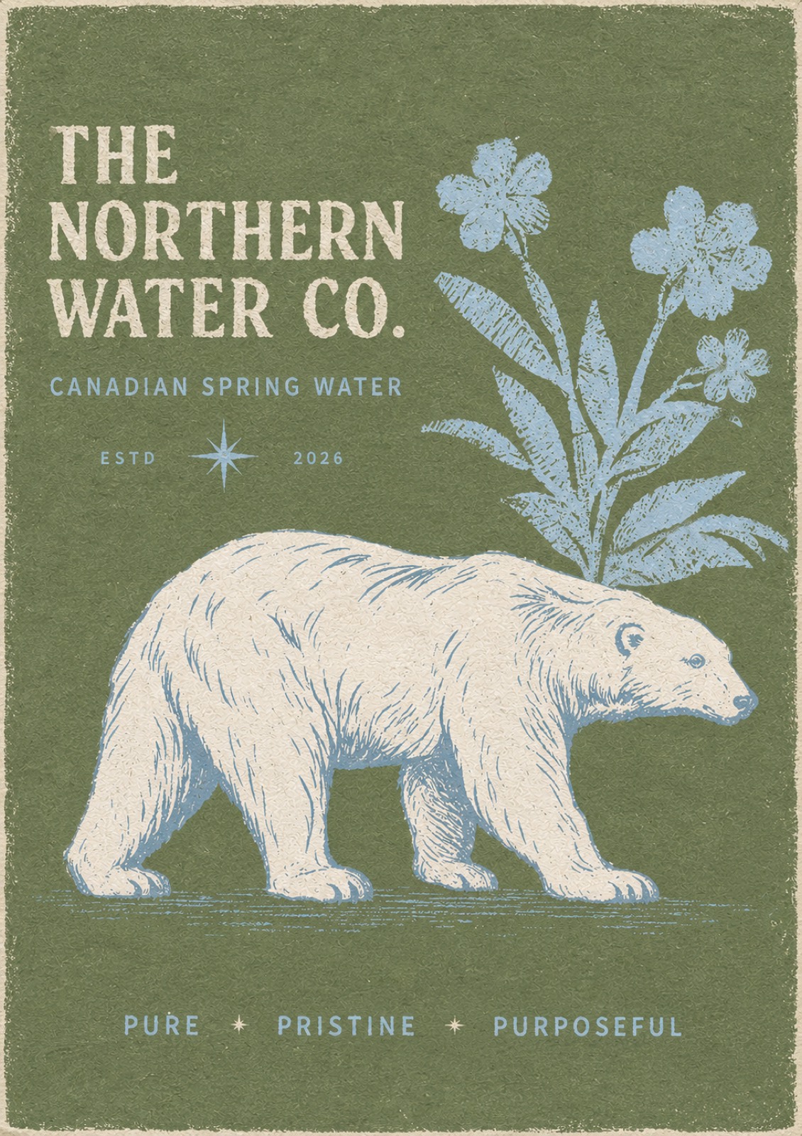 The Northern Water Co. brand poster, polar bear illustration