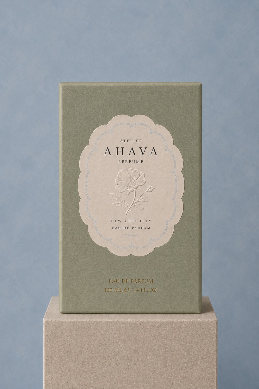 Atelier Ahava Perfume packaging box, sage