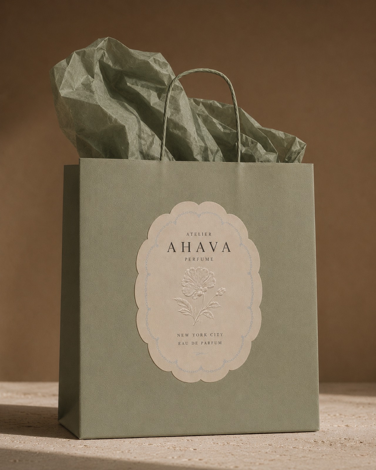 Atelier Ahava Perfume gift bag, sage