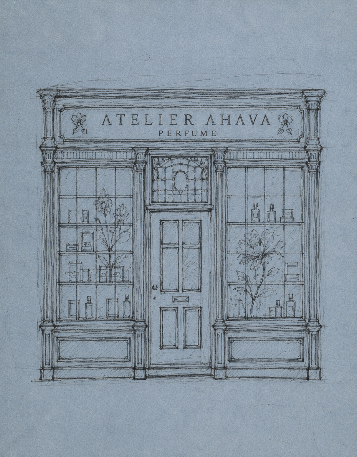 Atelier Ahava Perfume storefront concept sketch